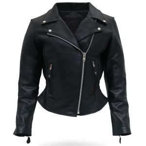 Ladies Braided Motorcycle Leather Jacket