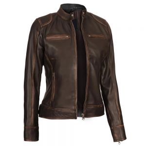 Ladies Brown Vintage Leather Jacket