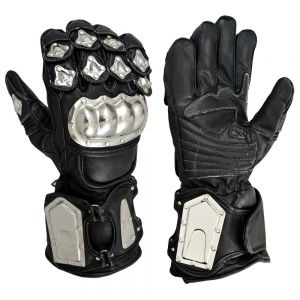 Stainless Steel Cow Hide leather Motorbike Gloves