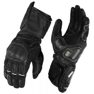 Mens Black Leather Gauntlet Motorbike Racing Gloves