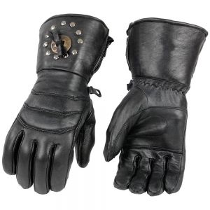 Mens Studded Gauntlet Black Leather Gloves