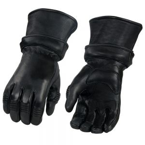 Mens Black Insulated Leather Gauntlet Gloves