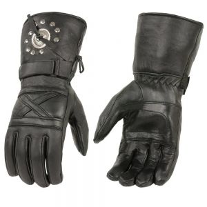 Mens Black Leather Warm Lining Gauntlet  Gloves