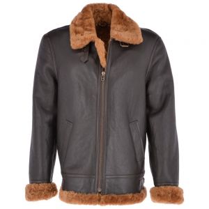 Men Regular Fit Sheepskin Leather Winter Jacket