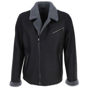 Mens Side Zip Black Sheepskin Winter Jacket