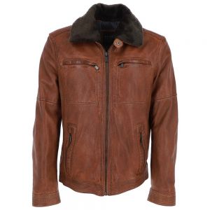 Men Winter Leather Jacket With Detachable Collar