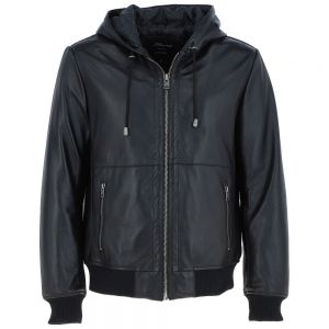 Mens Leather Hodded Black Bomber Jacket