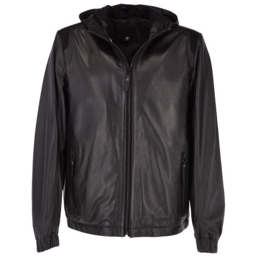 Mens Regular Fit Hooded Black Bomber Jacket