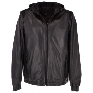 Mens Regular Fit Hooded Black Bomber Jacket