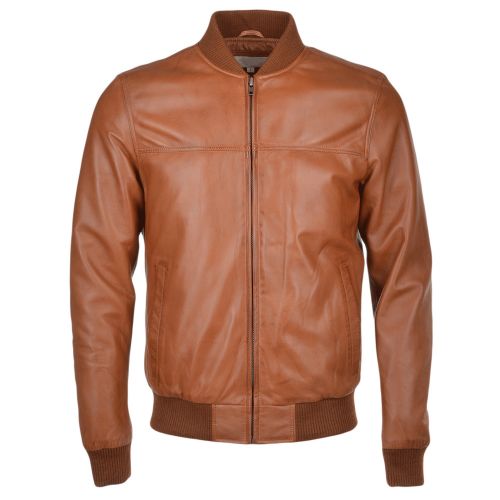 Mens Ribbed Material Trims Tan Bomber Jacket