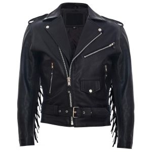 Mens Fringes Retro Leather Motorcycle Jacket