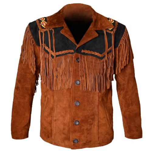 Men Fringed Beaded Suede Western Jacket