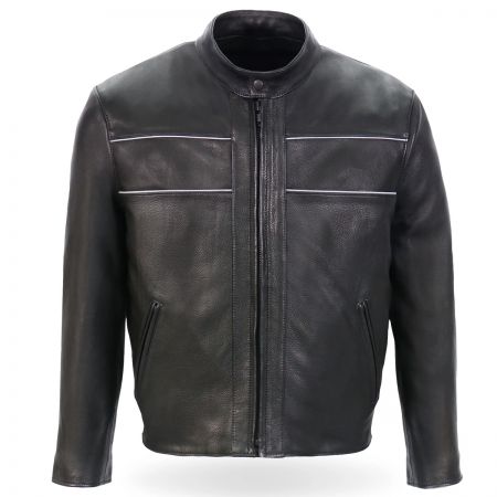 Premium Leather Motorcycle Jacket With Reflective Piping