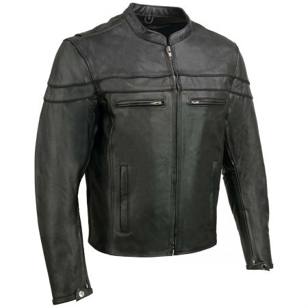 Mens High Grade Black Leather Motorcycle Jacket