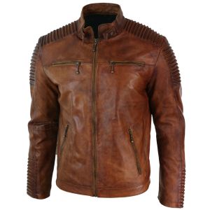 Men's Classic Brown Distressed Leather Motorcycle Jacket