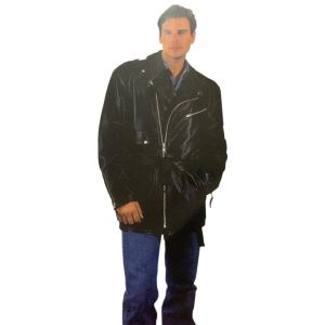 Mens Classic Long Coat Motorcycle Zipper Jacket