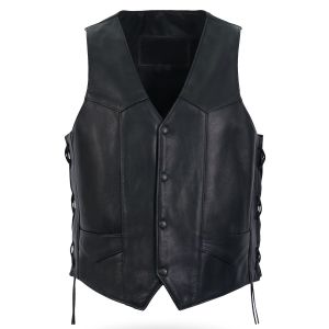 Mens Cowhide Leather Side Laces Motorcycle Vest