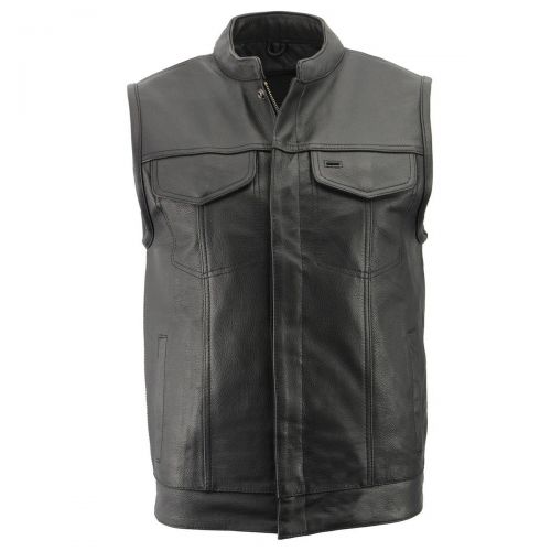 Mens Cowhide Leather Club Style Motorcycle Vest