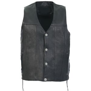 Mens Side Laces Cowhide Leather Motorcycle Vest