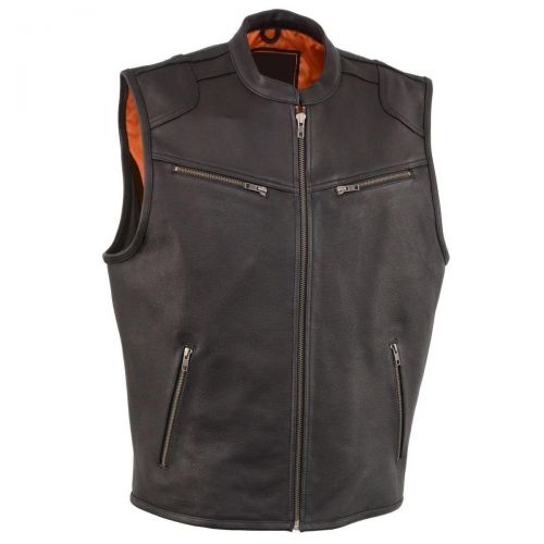 Mens Stand-Up Collar Motorcycle Leather Vest