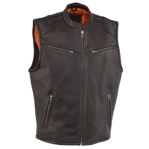 Mens Stand-Up Collar Motorcycle Leather Vest