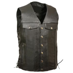 Mens Snaps Closure Motorcycle Leather Vest