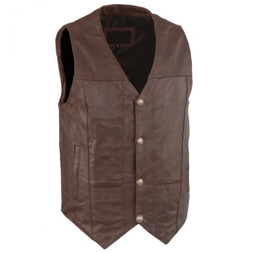 Mens V-Neck Western Style Motorcycle Rider Leather Vest