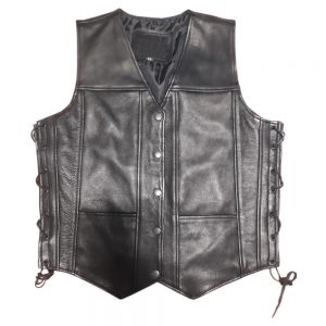 Mens Genuine Leather Side Laces Black Vest