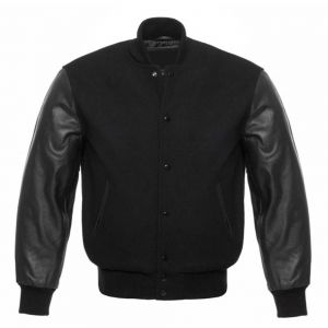 Mens Classic Blaack Wool Body Varsity Jacket