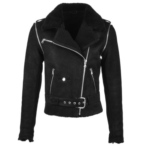 Ladies Belted Zip off Arms Black Biker Winter Jacket