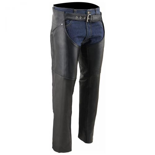 Women Black Naked Leather Deep Hip Pockets Chap