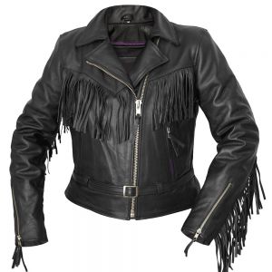 Ladies Side Zipper Leather Biker Fringes Jacket