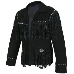 Ladies Black Western Fringes Suede Leather Jacket