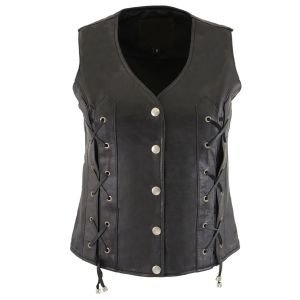 Womens Front Laces 4-Snaps Closure Motorcycle Vest