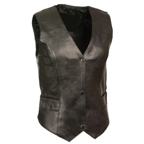 Women Black Naked Leather V-Neck Motorcycle Vest